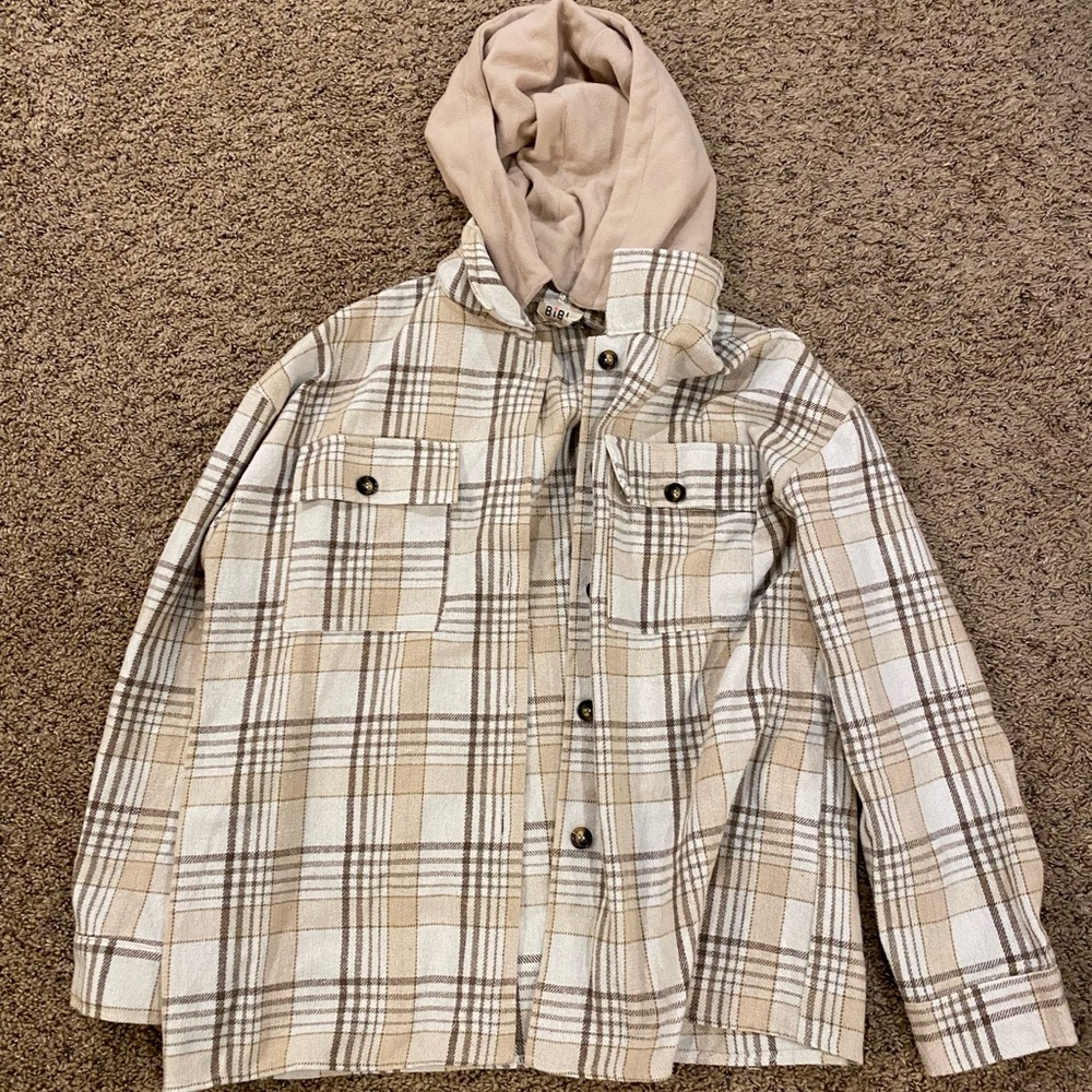 Women’s Tan Plaid Hooded Jacket